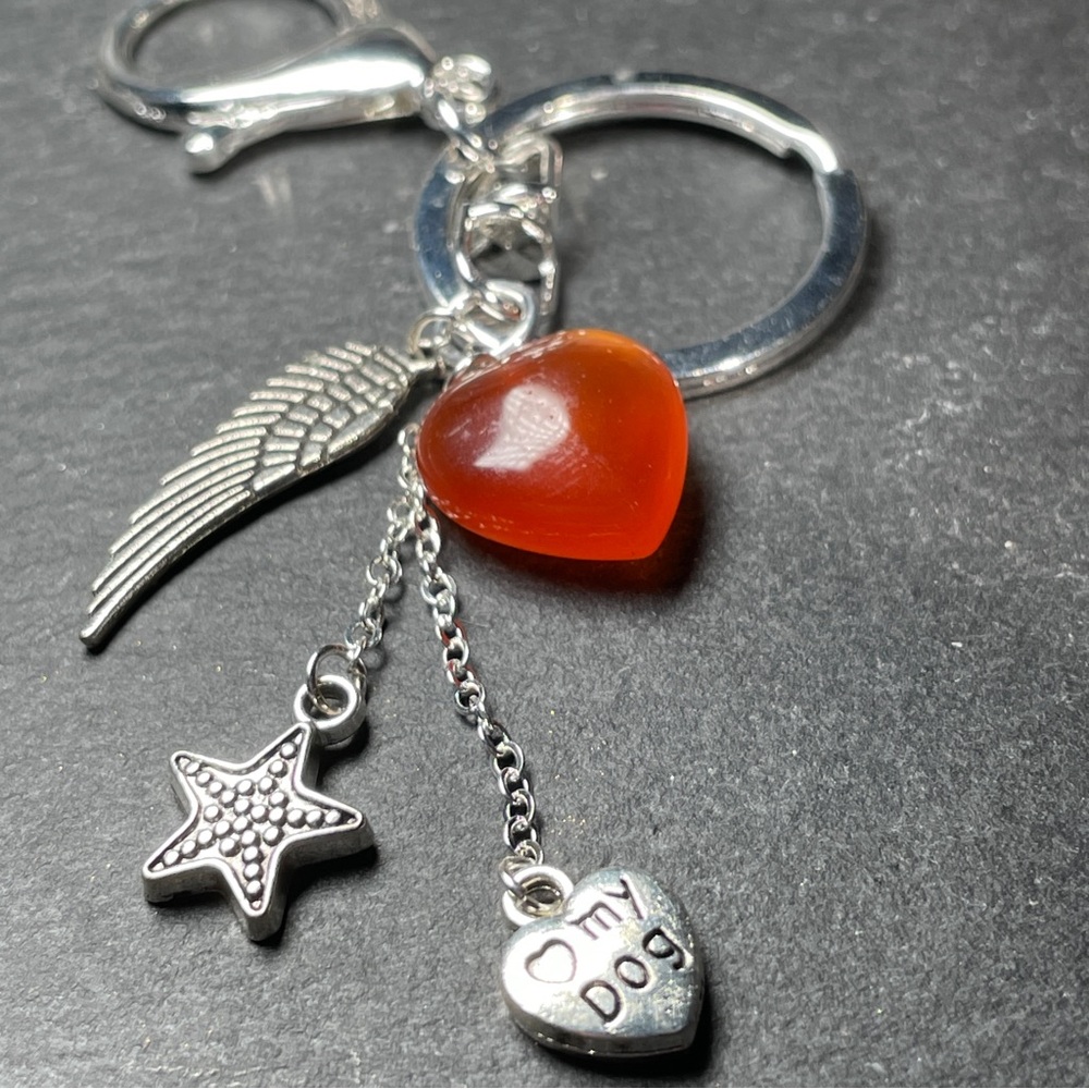 Carnelian Heart Keychain With Angel’s Wing Charm - Picture 7 of 12
